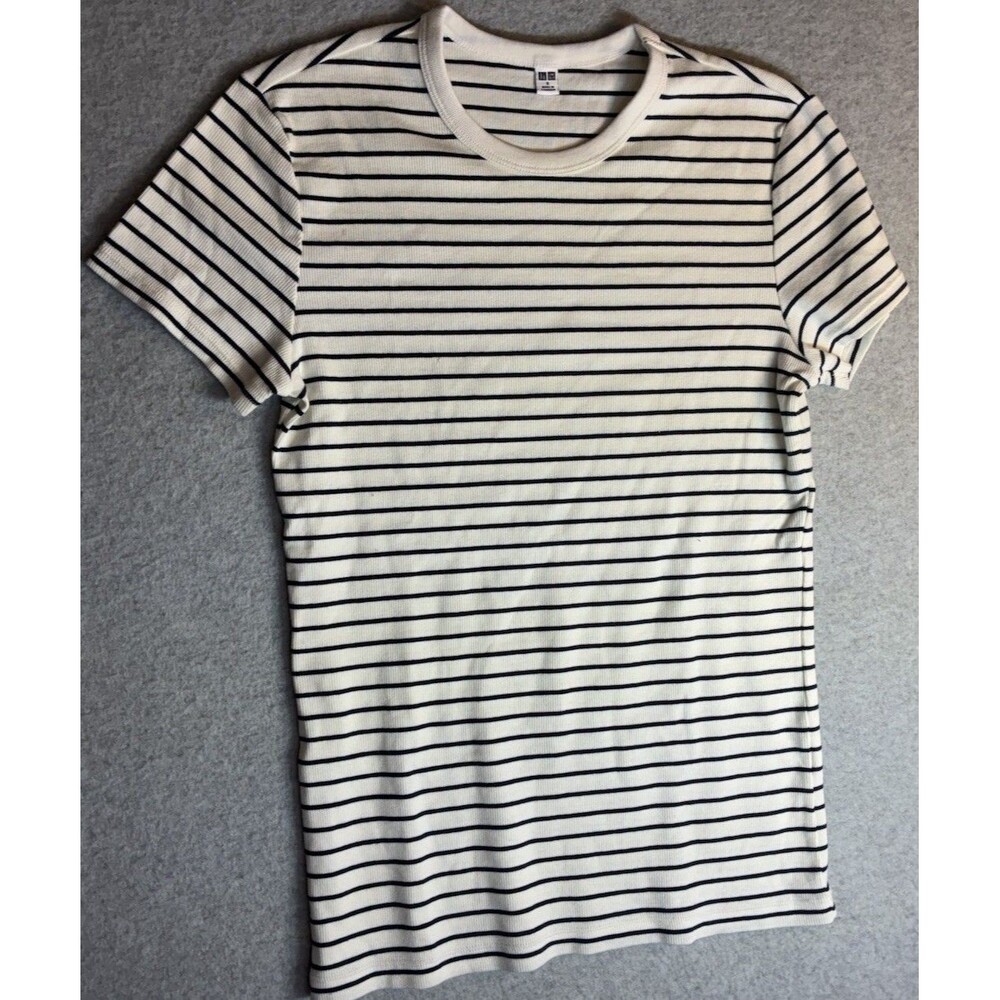 uniqlo t shirt Womens Sz S soft Stretch Nautical Stripe Crew Basic Casual